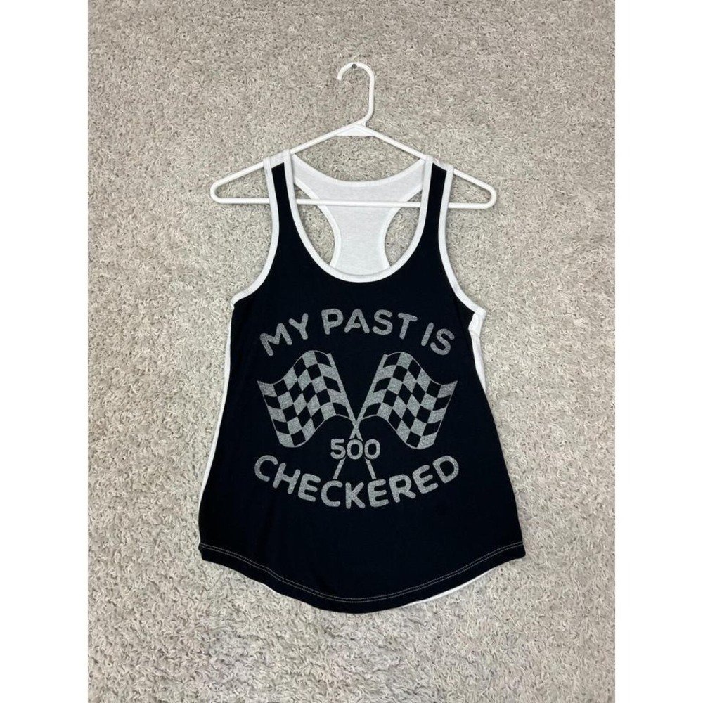 My Past Is Checkered Flag Auto Racing Tee Indy 500 Womens Small Black White